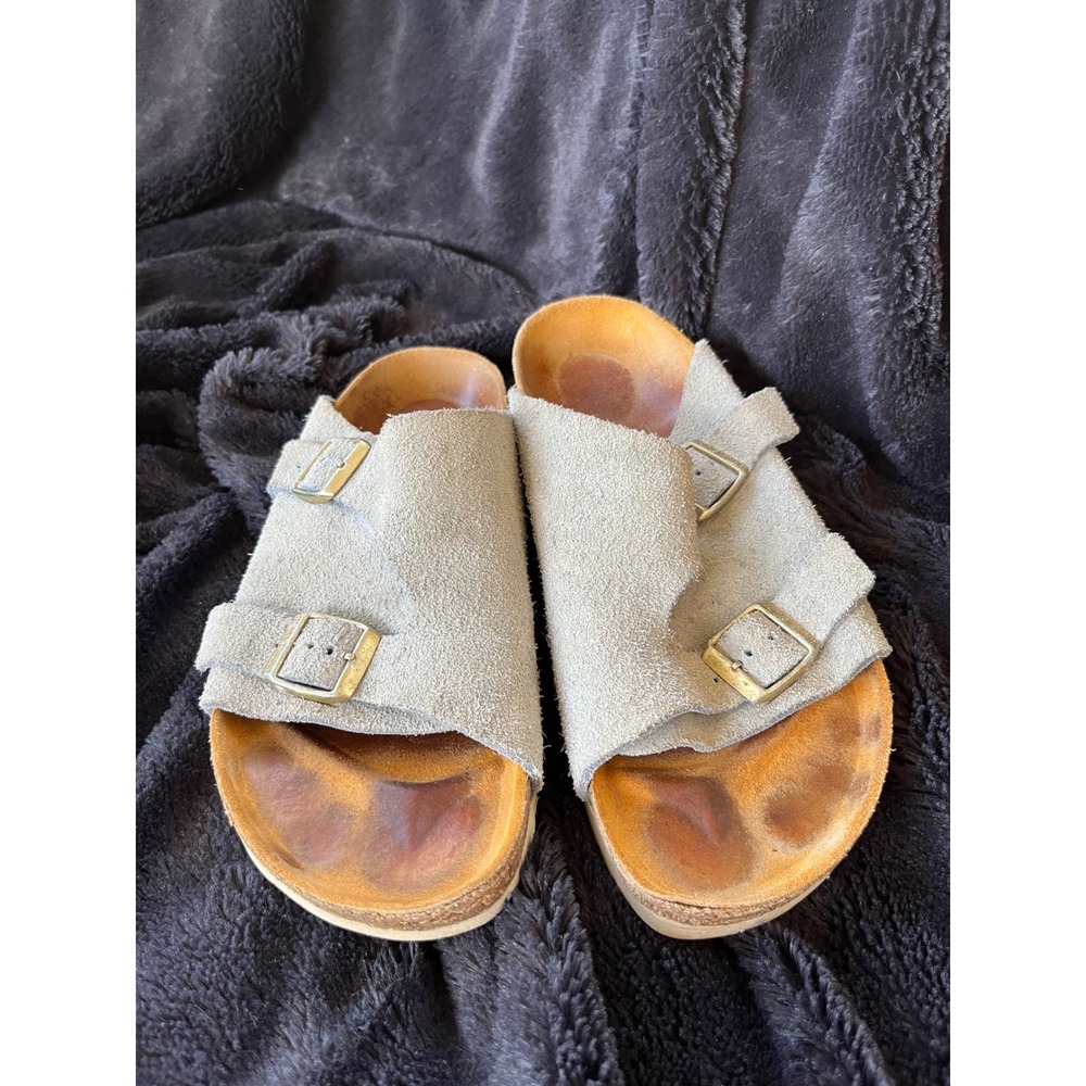 Birkenstock Zurich Suede Sandals Taupe Grey EU 41 L10 M8 Regular Wide Slide - Picture 2 of 5